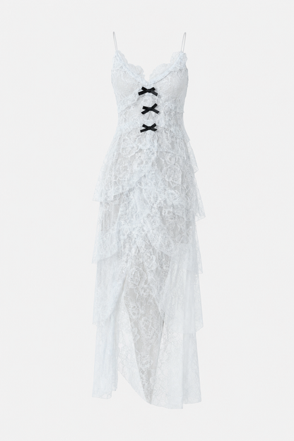 Tiered Ruffle Lace Maxi Dress in Blue