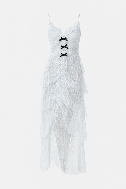 Tiered Ruffle Lace Maxi Dress in Blue