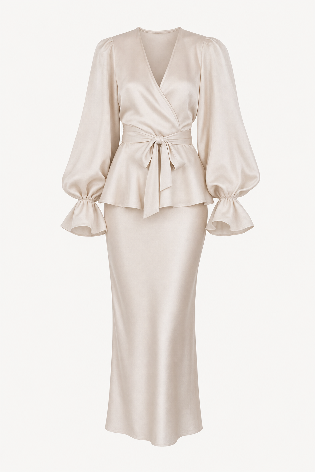 Tulle kimono and satin slip midi dress set