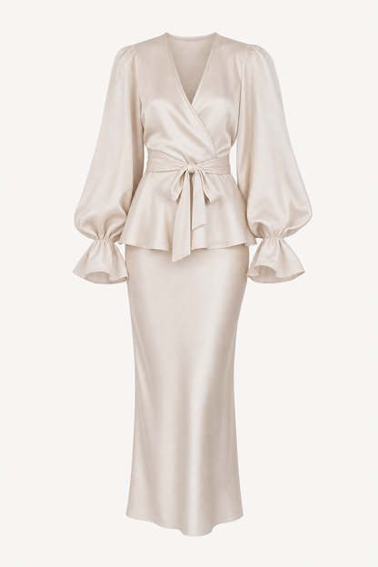 Tulle kimono and satin slip midi dress set