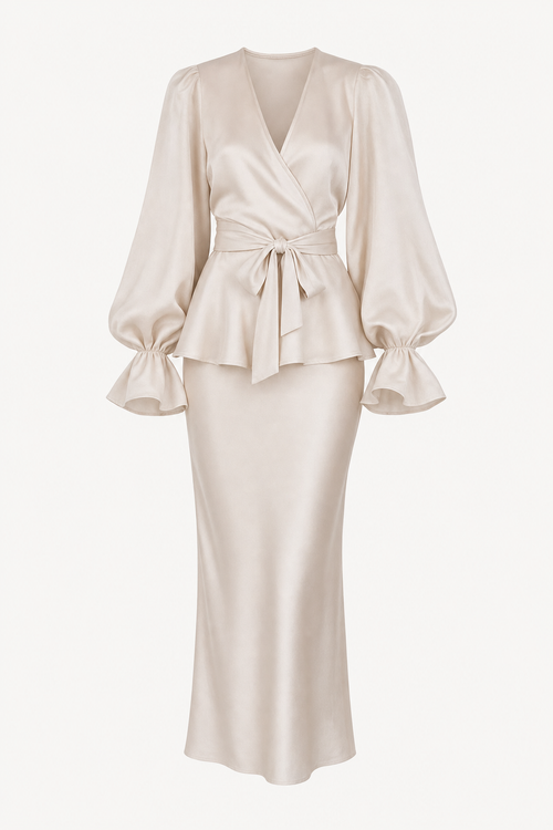 Tulle kimono and satin slip midi dress set