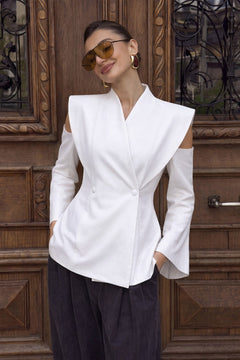 Polyester Blazer With Cutout Flutter Sleeves - 3