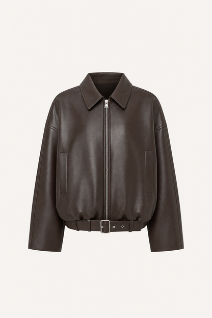 Oversized Belted Leather Jacket