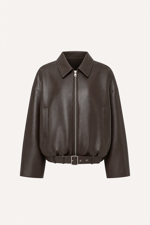 Oversized Belted Leather Jacket