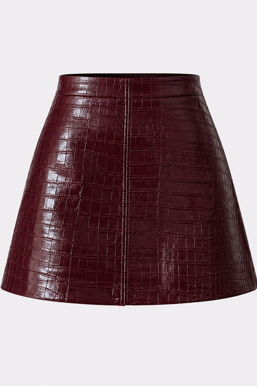Faux Leather Mini Skirt Crocodile Grain A-Line - 1