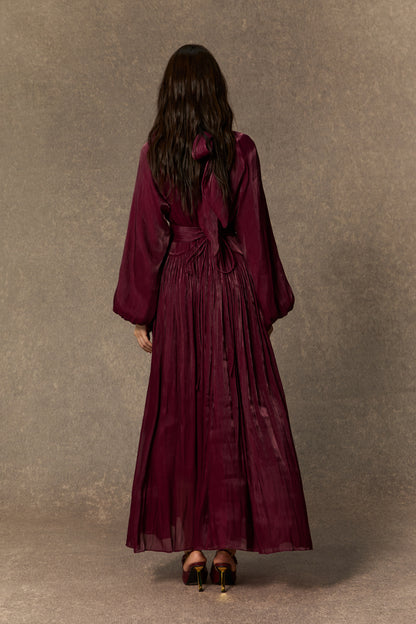 Maxi dress with pearl-trimmed collar and rosette brooches - view 4