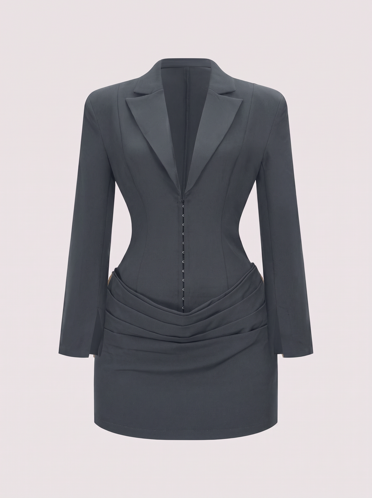 Twill mini dress with ruched waist and deep V-neck - view 6