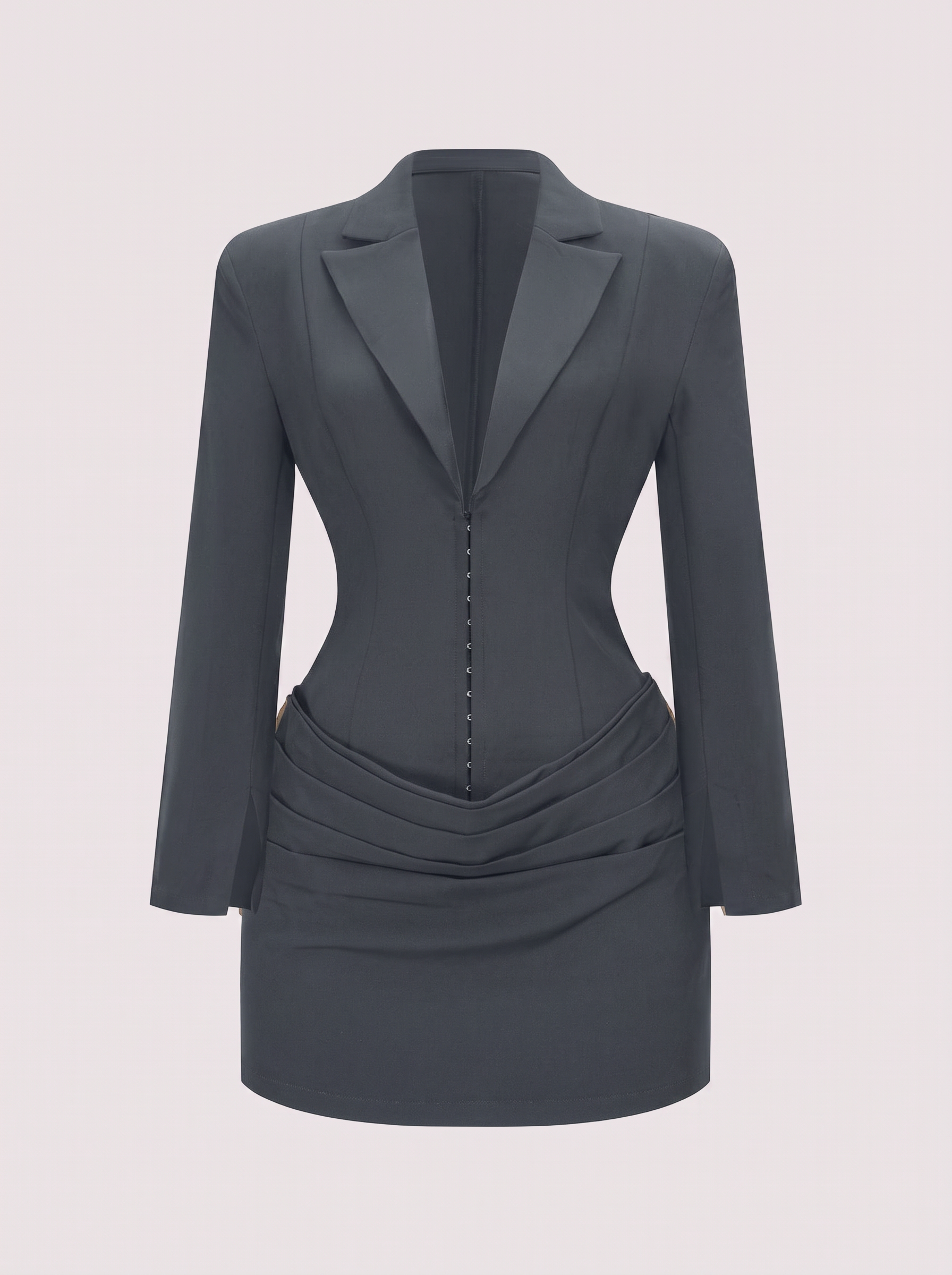 Twill mini dress with ruched waist and deep V-neck - view 6