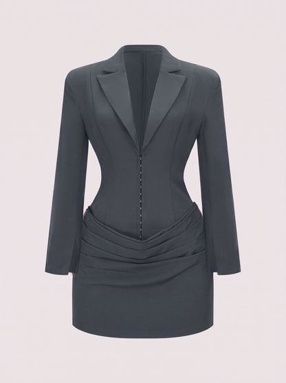 Twill mini dress with ruched waist and deep V-neck - view 6