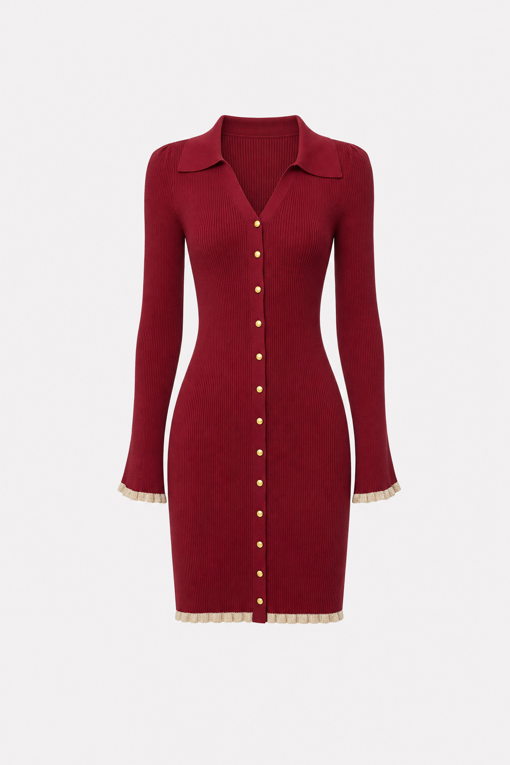 Wine red bell sleeve sweater mini dress