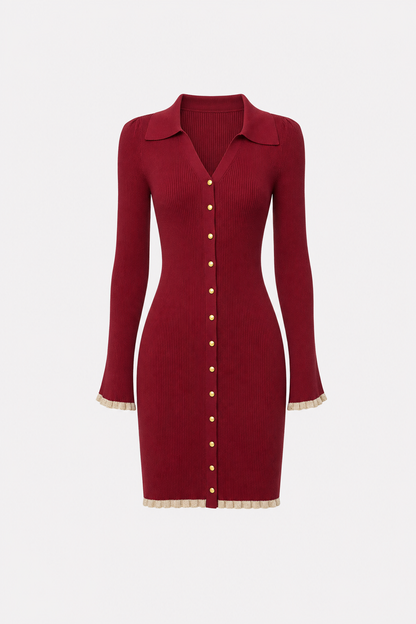 Wine red bell sleeve sweater mini dress