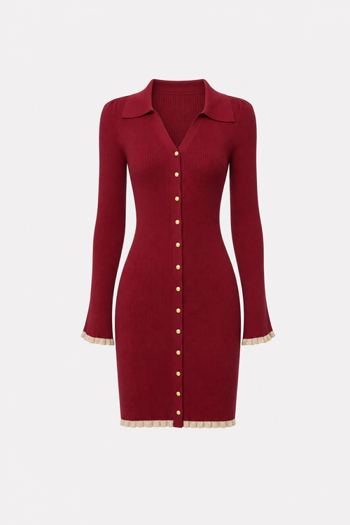 Wine red bell sleeve sweater mini dress