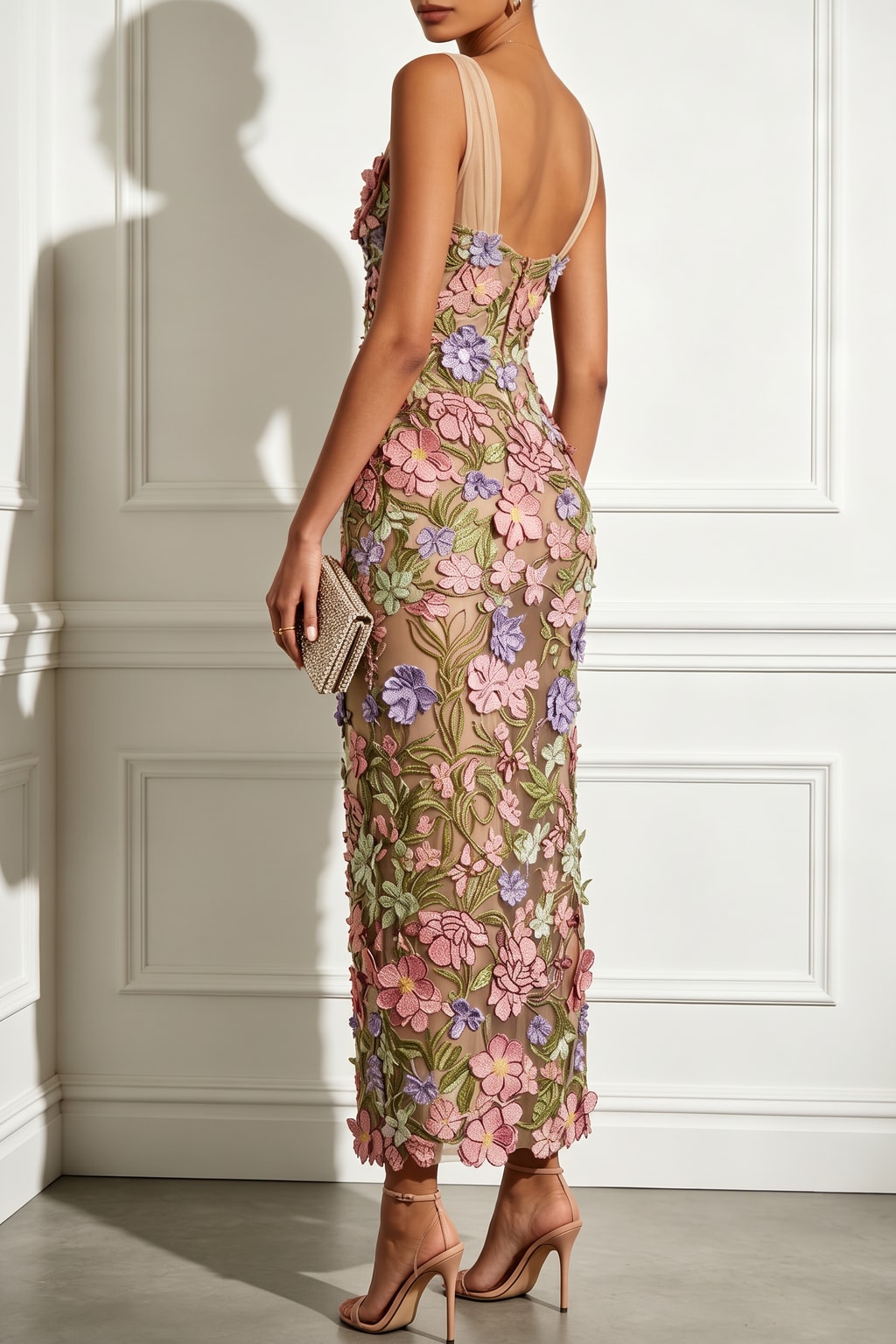 Lace Maxi Dress With Floral Applique - 3