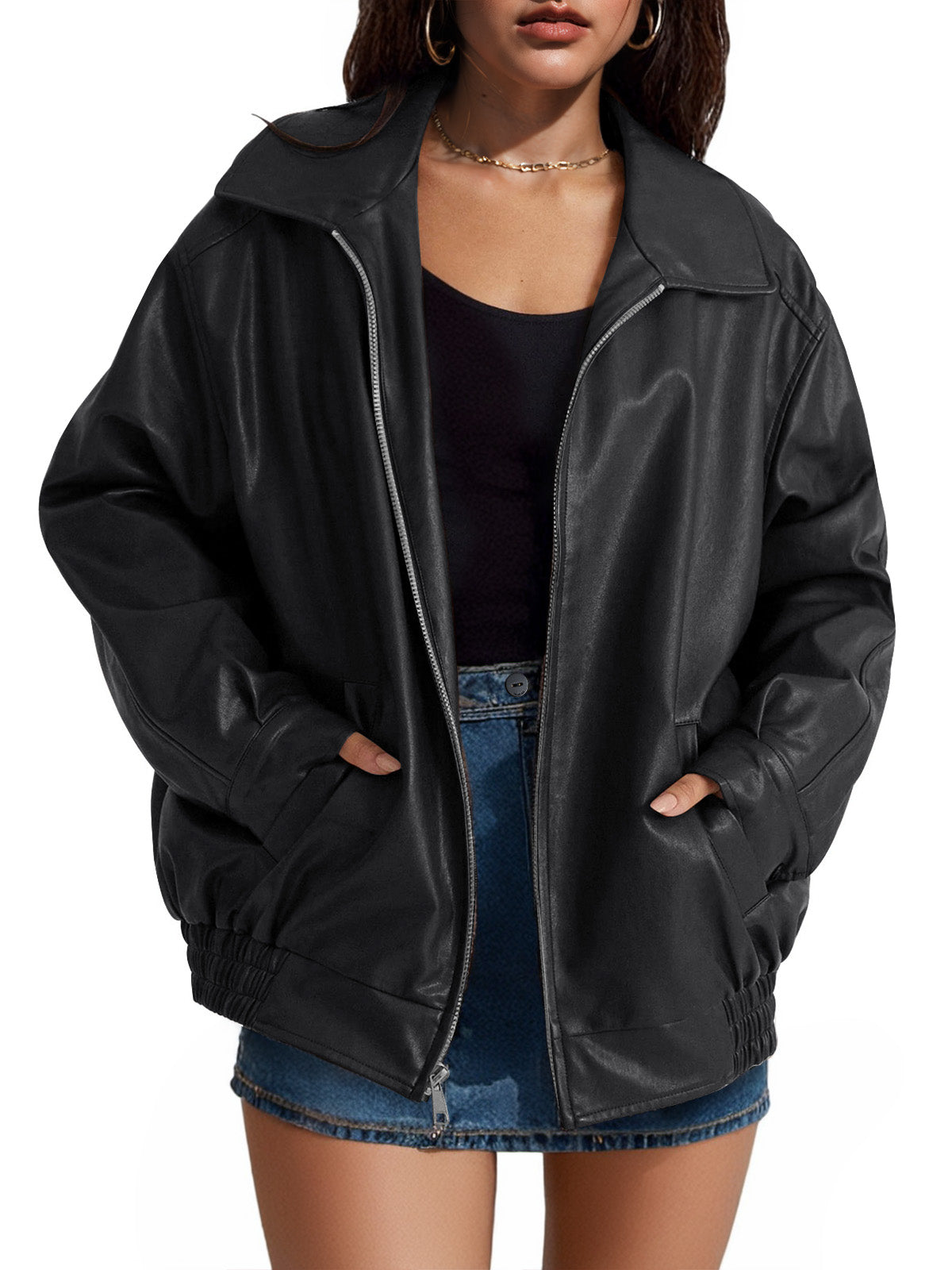 Oversized Leather Biker Jacket - view 5
