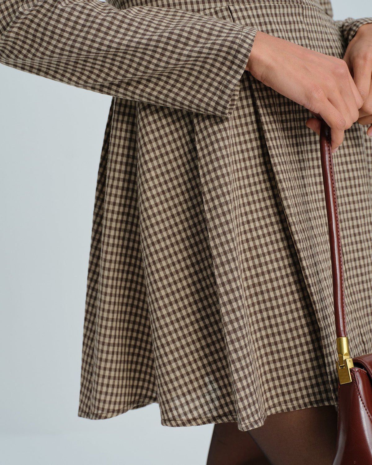 Brown Gingham Cotton Shirt Dress - view 5