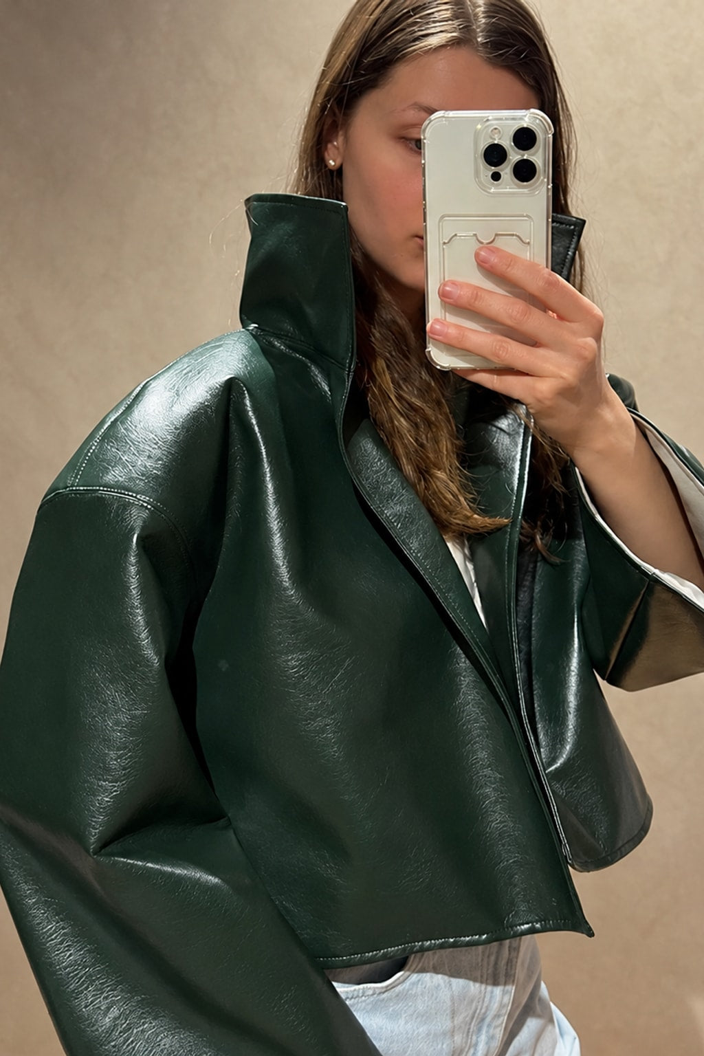 PU Leather Jacket Stand Collar Short Outerwear - 9