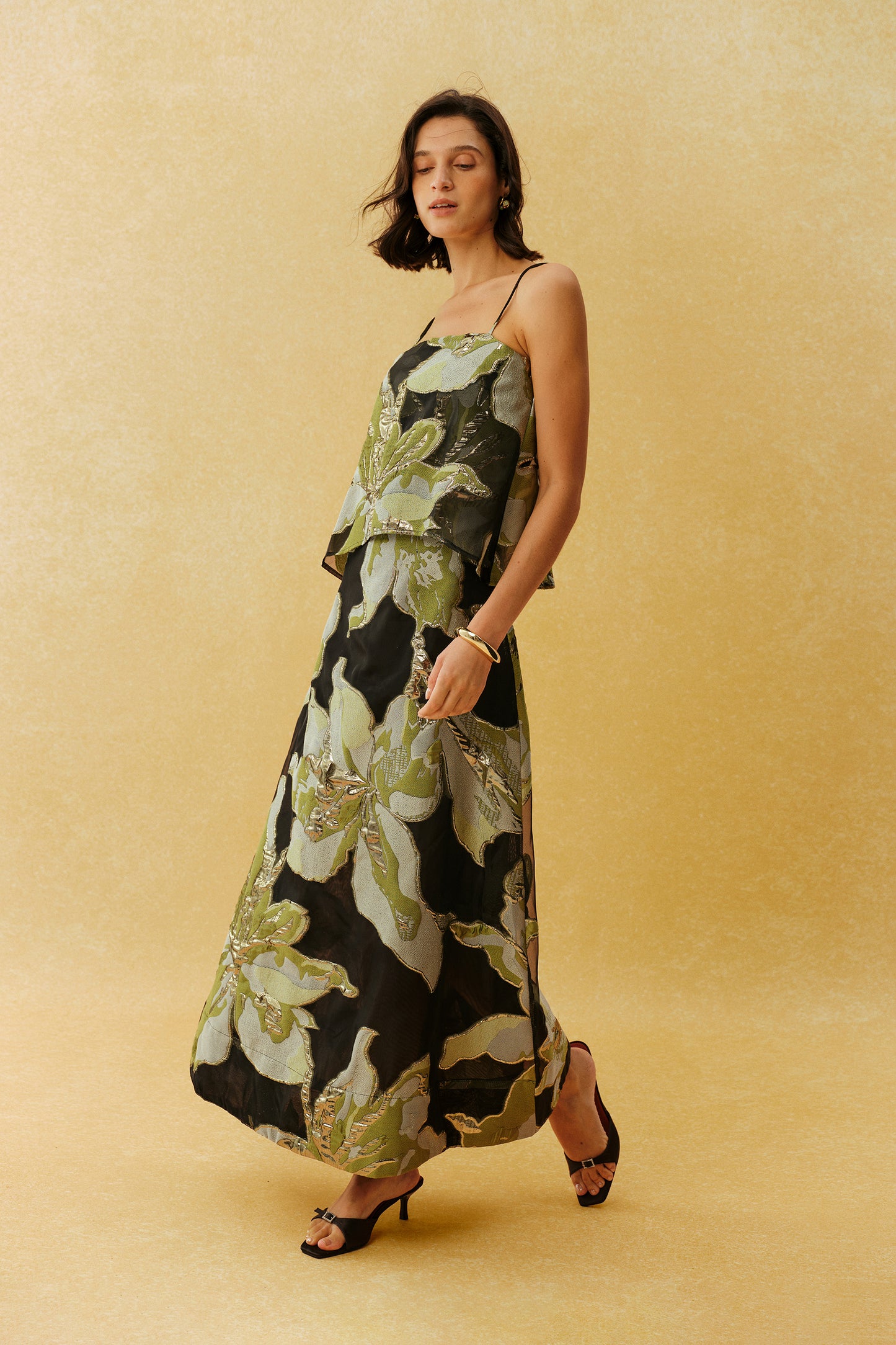 Floral Jacquard Mesh Maxi Dress, Strappy - view 5