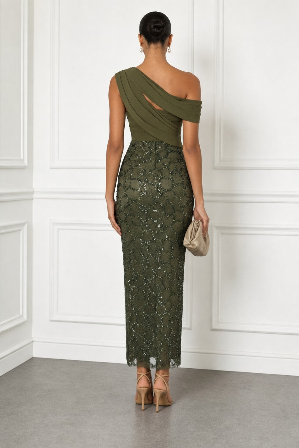 Glitter Sequin Sheath Maxi Dress With Asymmetrical Hem - 3