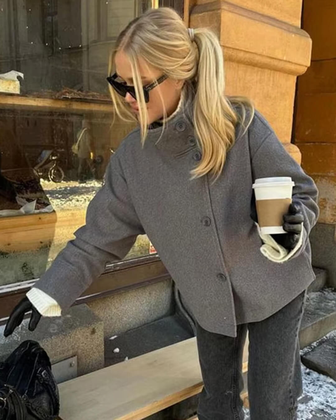 High Neck Tailored Coat, Cropped Fit - view 9