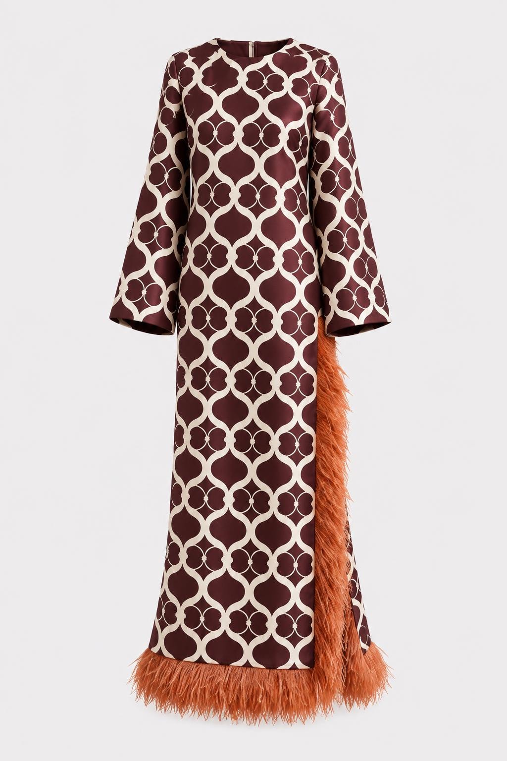 Satin Maxi Dress With Long Sleeves And Side Slit - 1