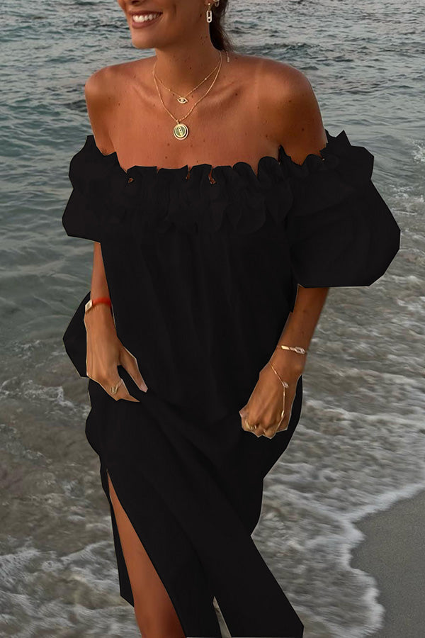 Off-Shoulder Linen Blend Midi Dress - view 3