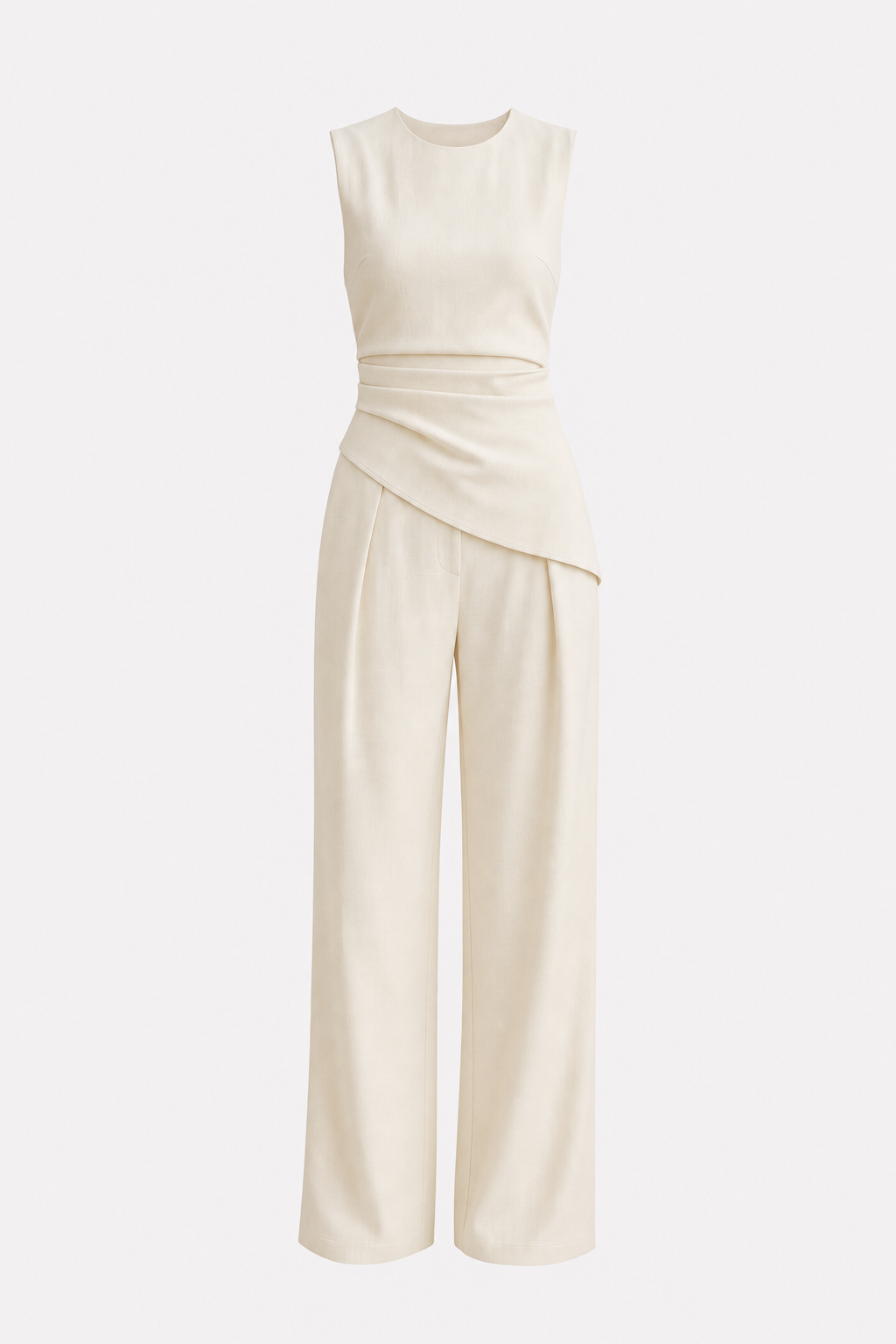 Woven asymmetric top and pleated pants set - view 7