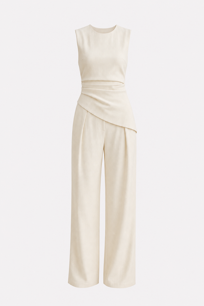 Woven asymmetric top and pleated pants set - view 7