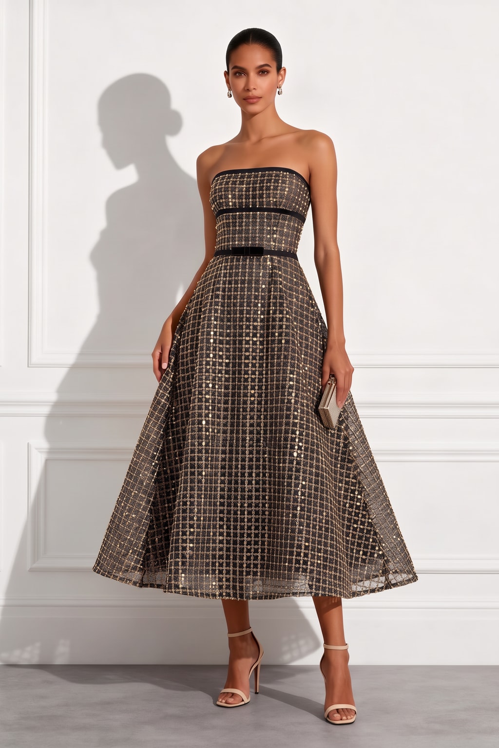 Sequin Strapless A-Line Midi Dress - 4