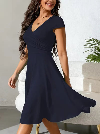 Stretch V-neck fit and flare midi dress - view 22