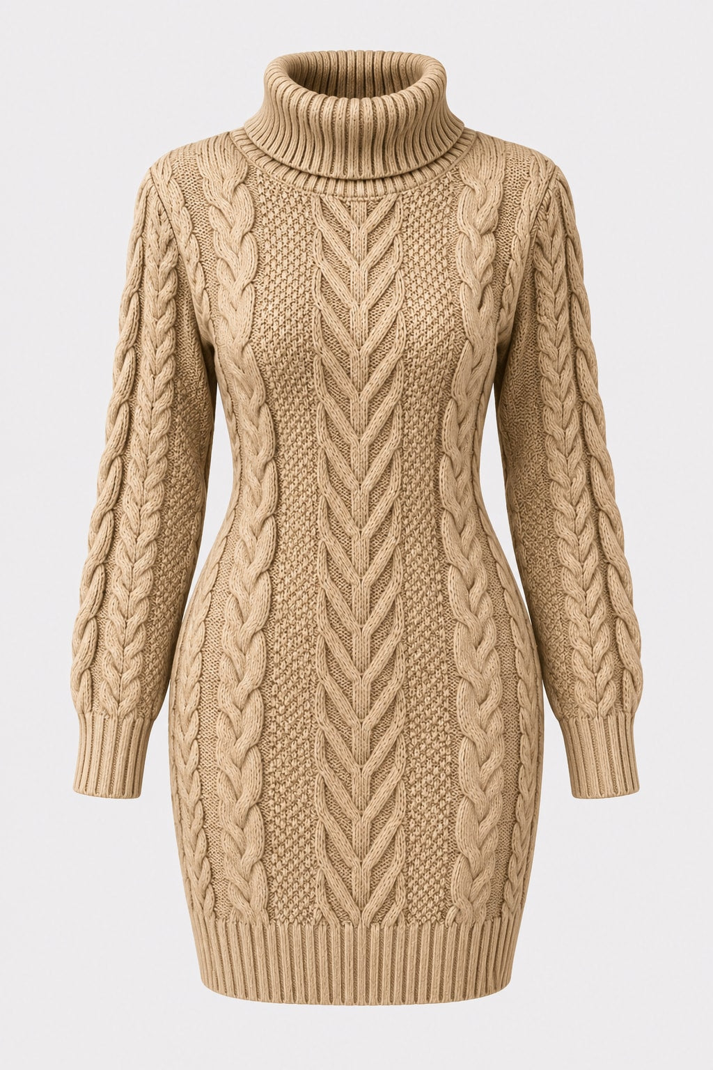 Knit Sweater Dress Turtleneck Bodycon Mini Style - 1