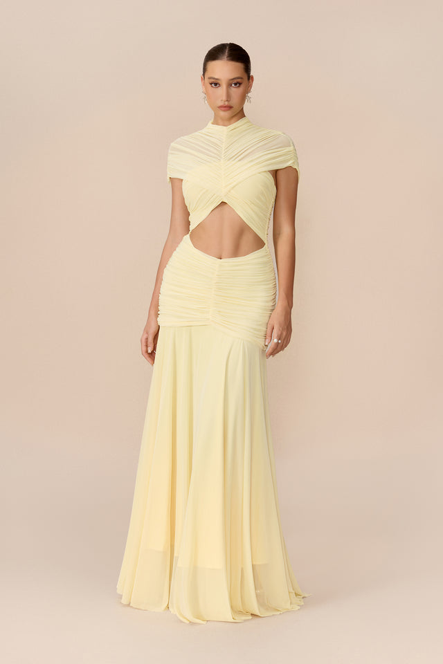Chiffon Cutout Maxi Dress With Cap Sleeves - 2