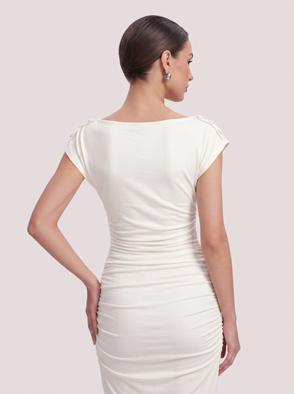 White viscose button-front midi dress - view 5