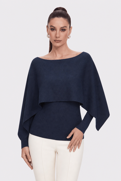 Navy Knit Top and Capelet Two-Piece Set - view 4