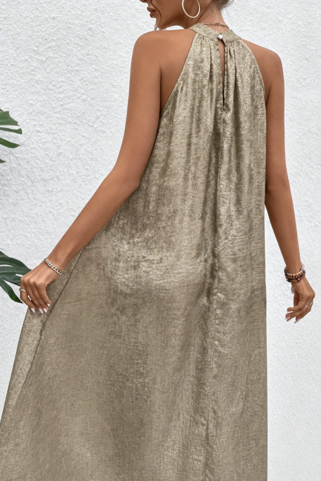 Halter Midi Dress With Draped Skirt - 4