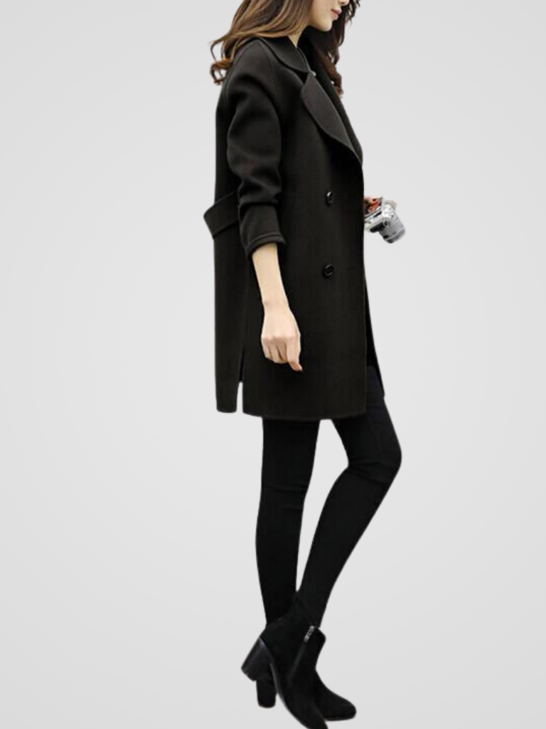 Double-Breasted Longline Coat with Notched Lapels - view 9