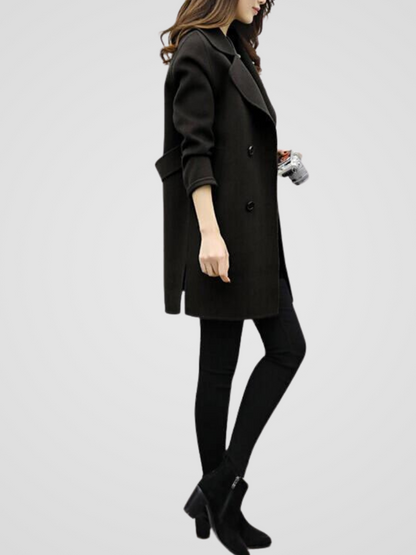 Double-Breasted Longline Coat with Notched Lapels - view 9