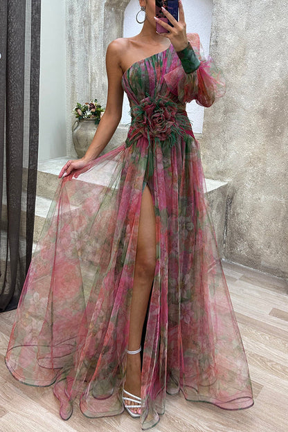 Tulle one-shoulder pleated maxi dress - view 2