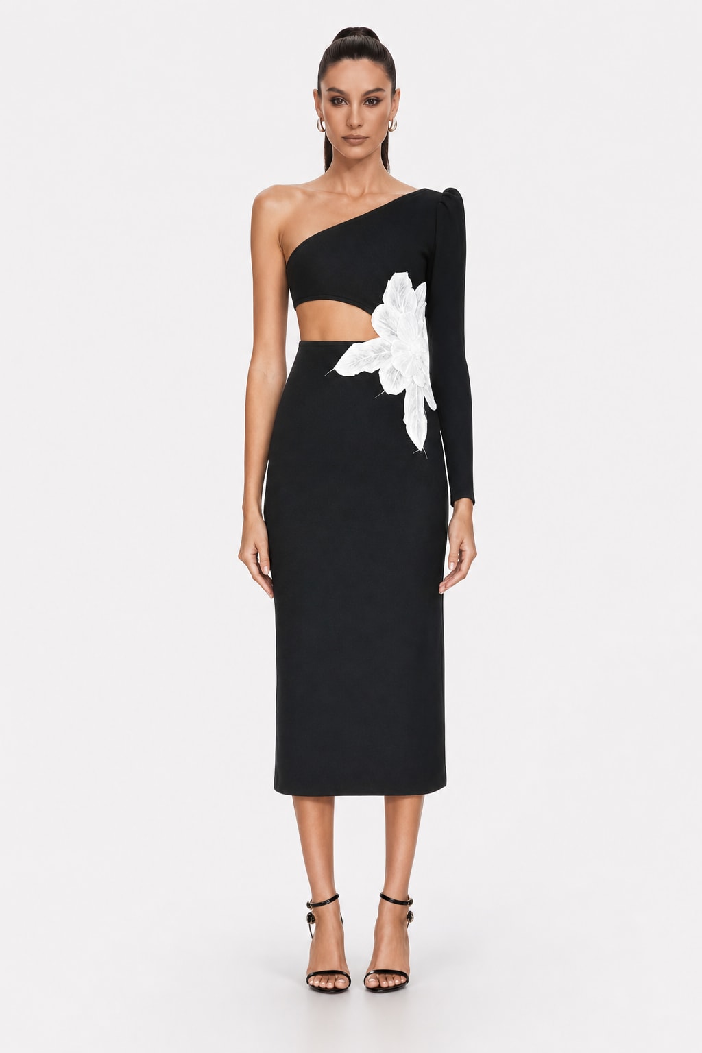 Fitted Midi Dress with One-Shoulder Sleeveless Cut - 4