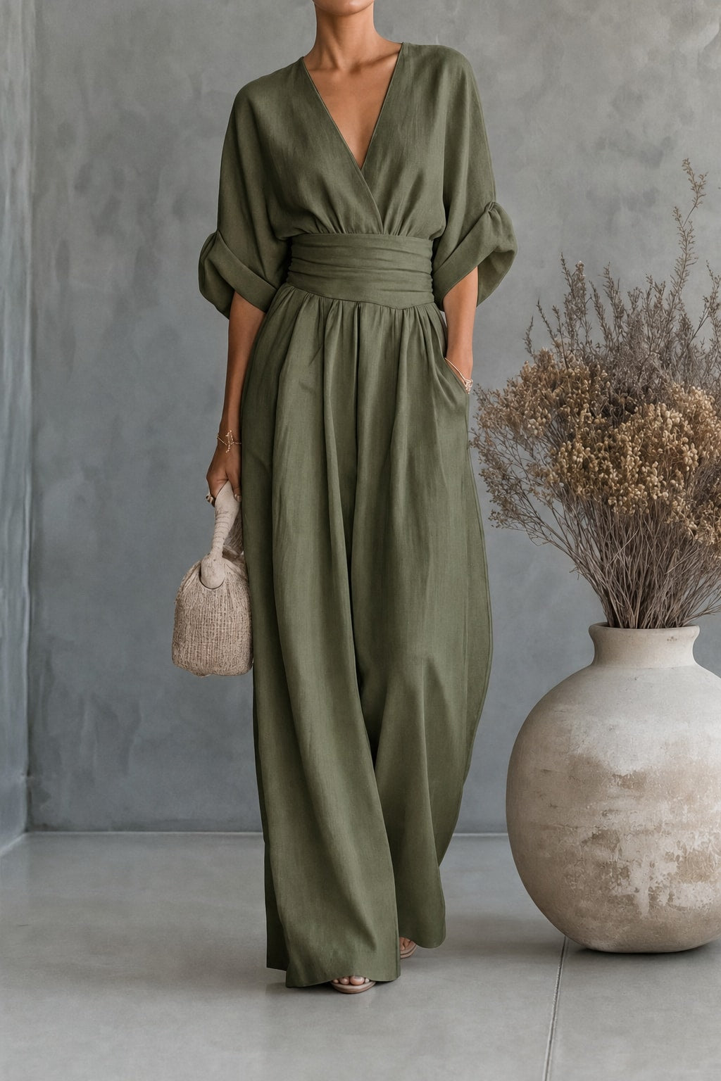 Women's Wide-Leg V-Neck Jumpsuit - 9