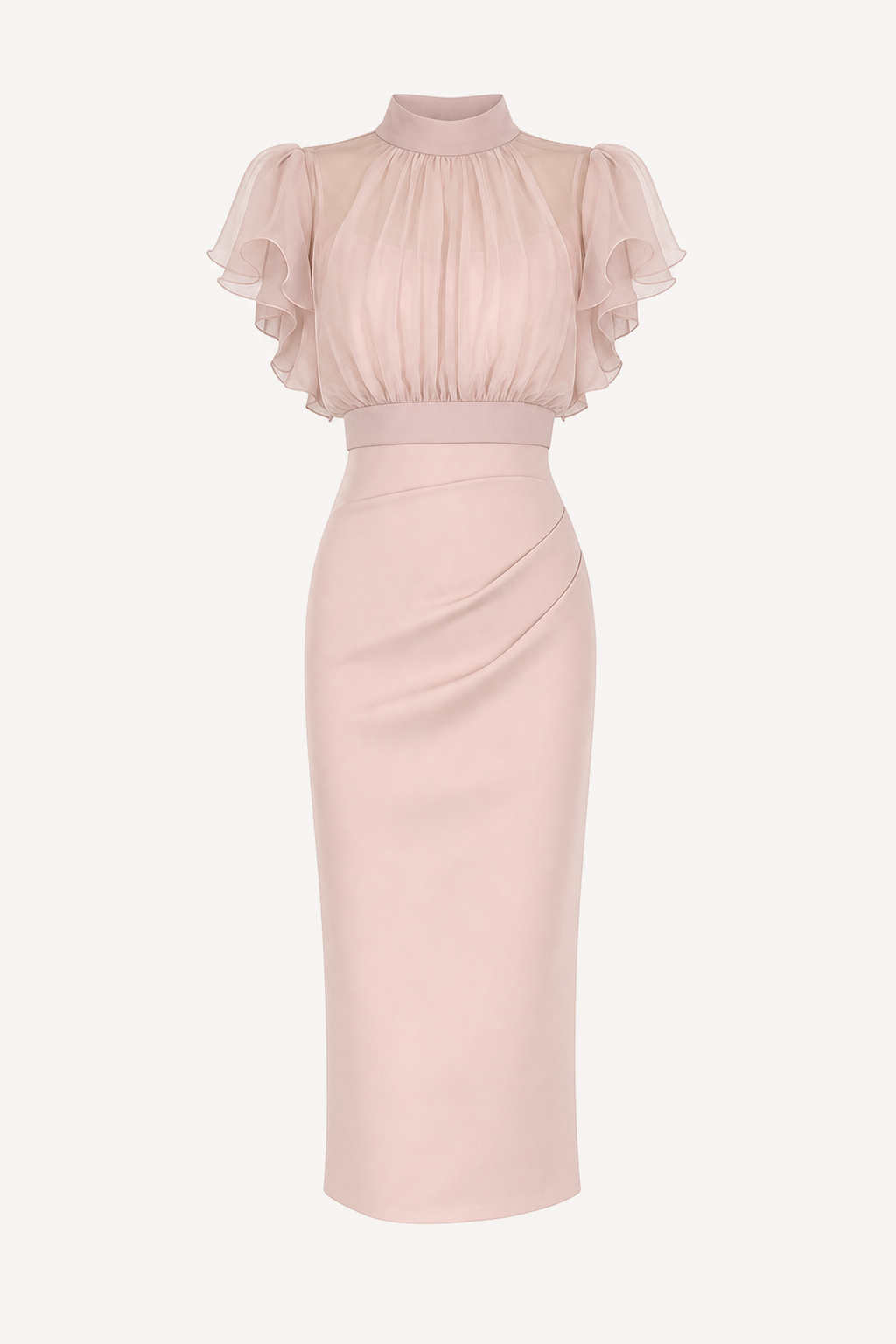 Sheer ruffle sleeve top and ruched slip dress set