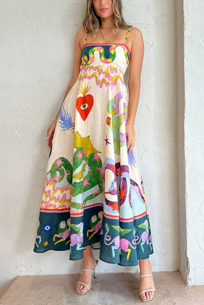 Smocked Back Linen Blend Midi Dress - view 5