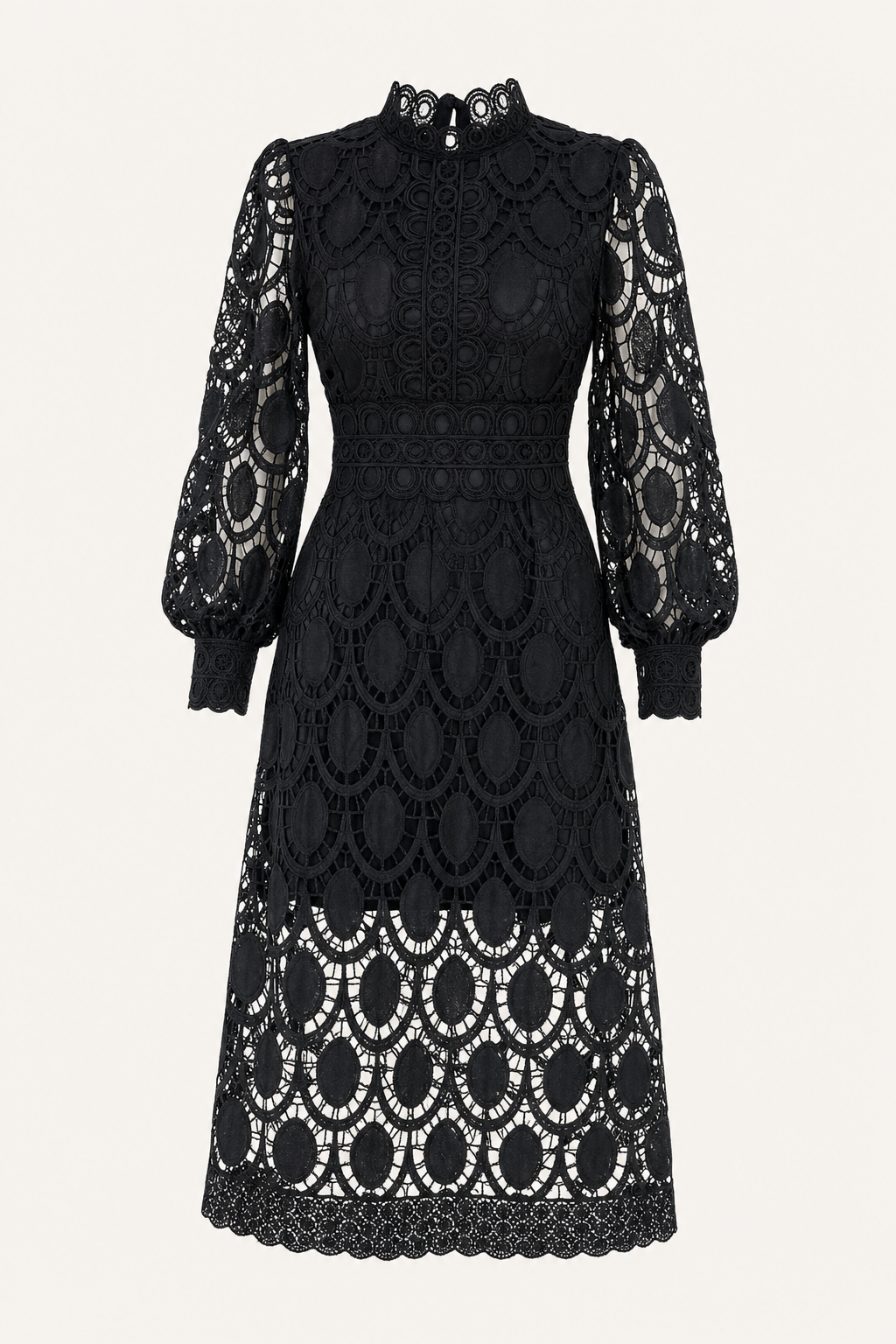 Lace Midi Dress With Lantern Sleeves
