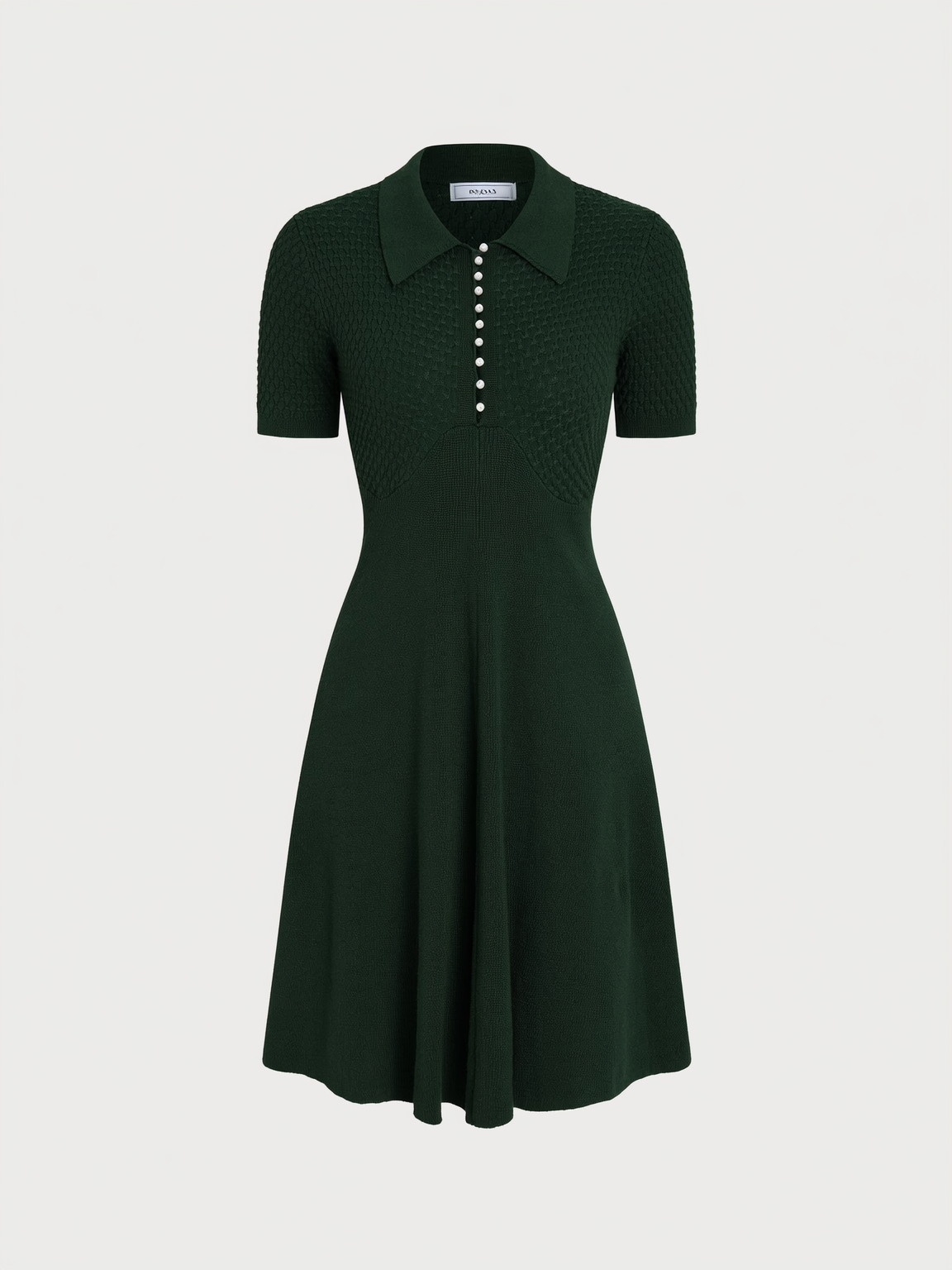 Green Cotton Knit Collared Mini Dress