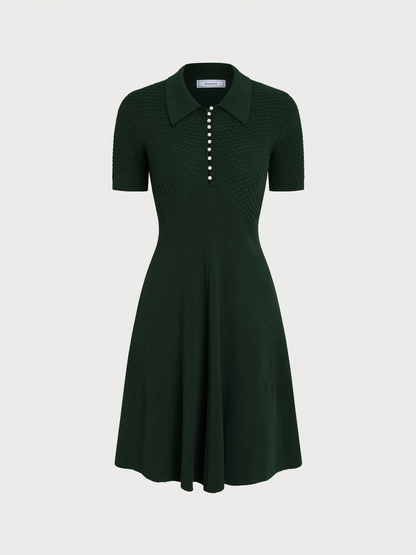 Green Cotton Knit Collared Mini Dress