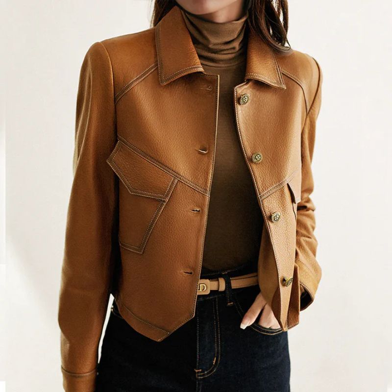 Slim Fit Leather Moto Jacket - view 3