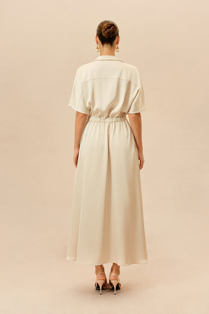 Beige shirt collar maxi dress with twist front - view 4