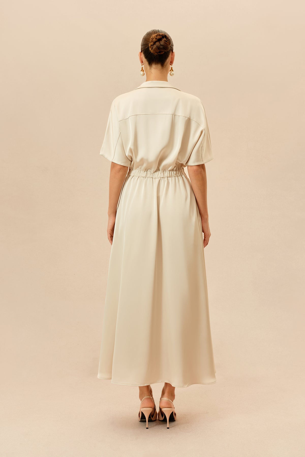 Polyester Shirt Collar Short Sleeve Maxi Dress - 4