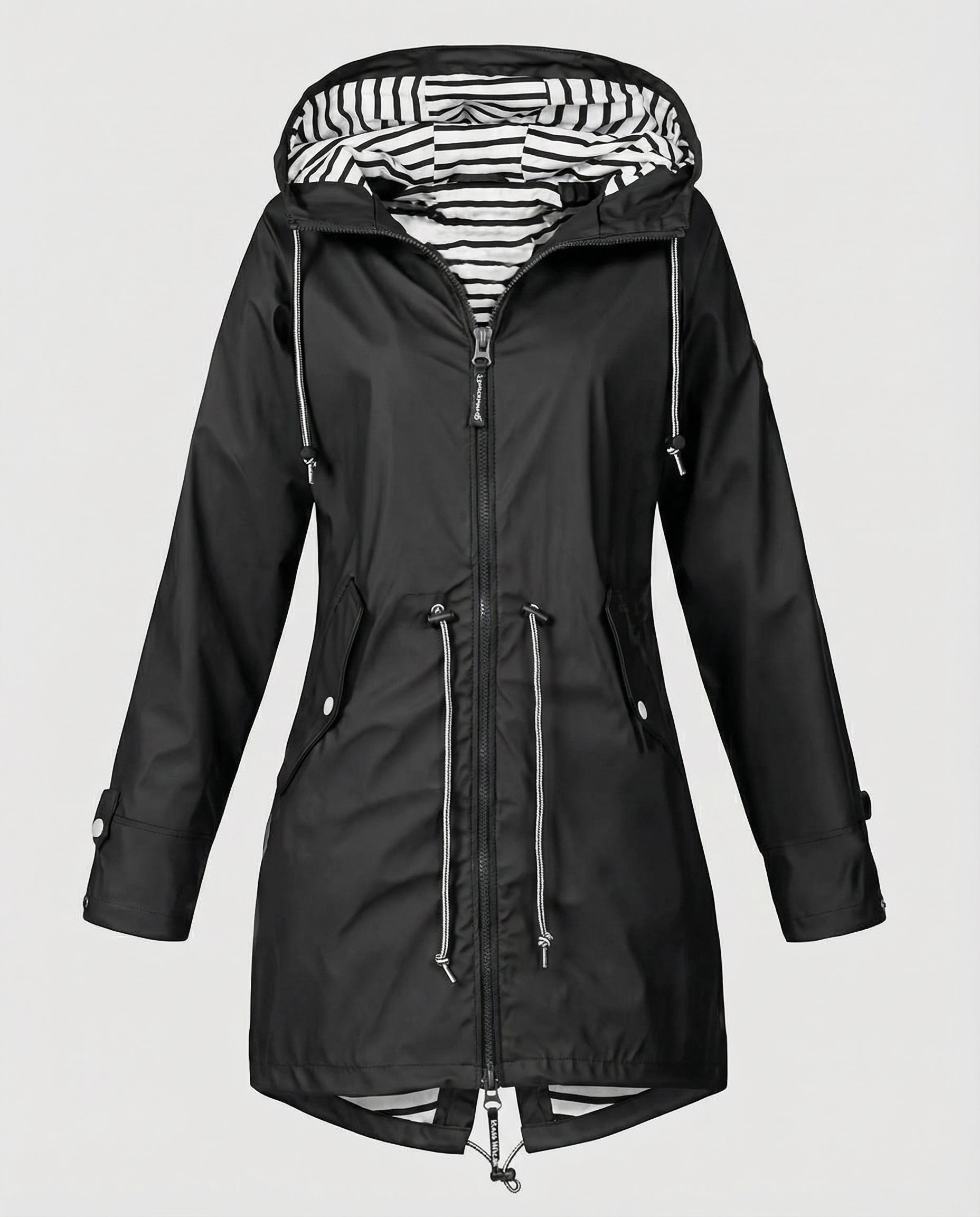Water repellent hooded rain jacket with drawstring waist - view 4