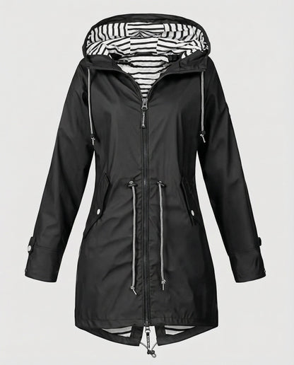Water repellent hooded rain jacket with drawstring waist - view 4