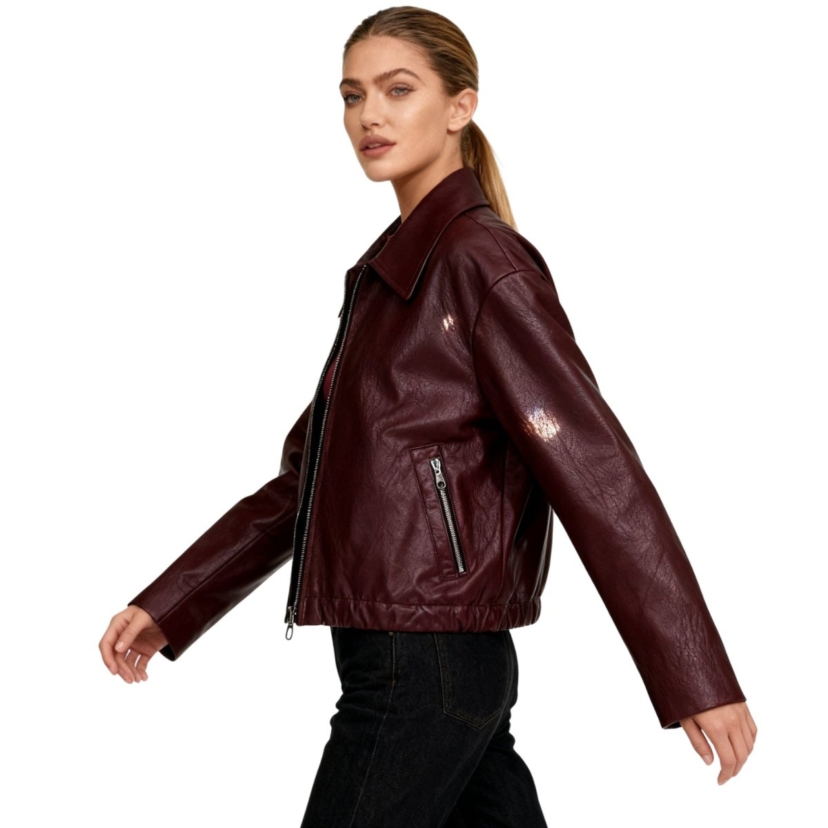 Oversized Cropped Leather Jacket - view 7